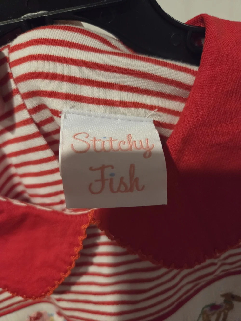 Stitchy Fish Red Striped Girls Set with Reindeer Smocking